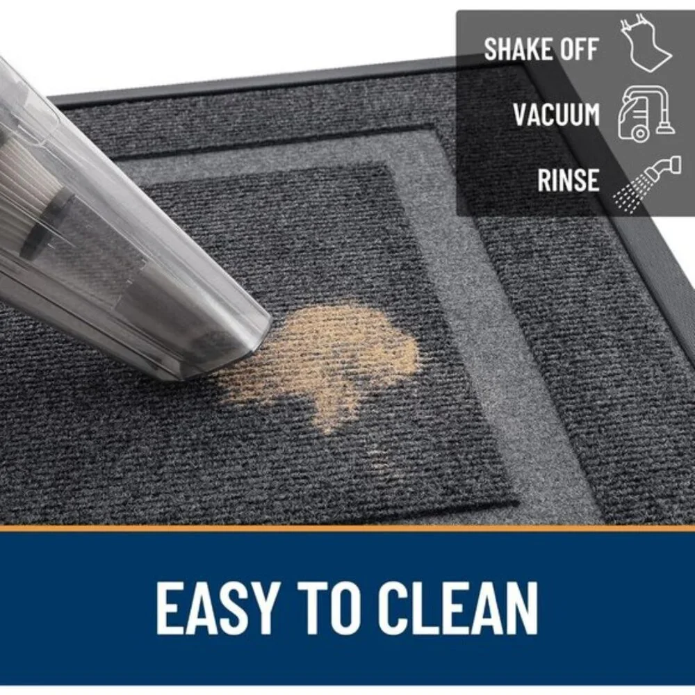 New 29.5x17In Grey Front Door Mat, Waterproof, All-Weather, Rubber, Easy Clean